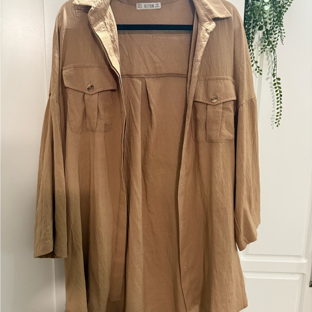 Tan Cardigan with Collared Neckline